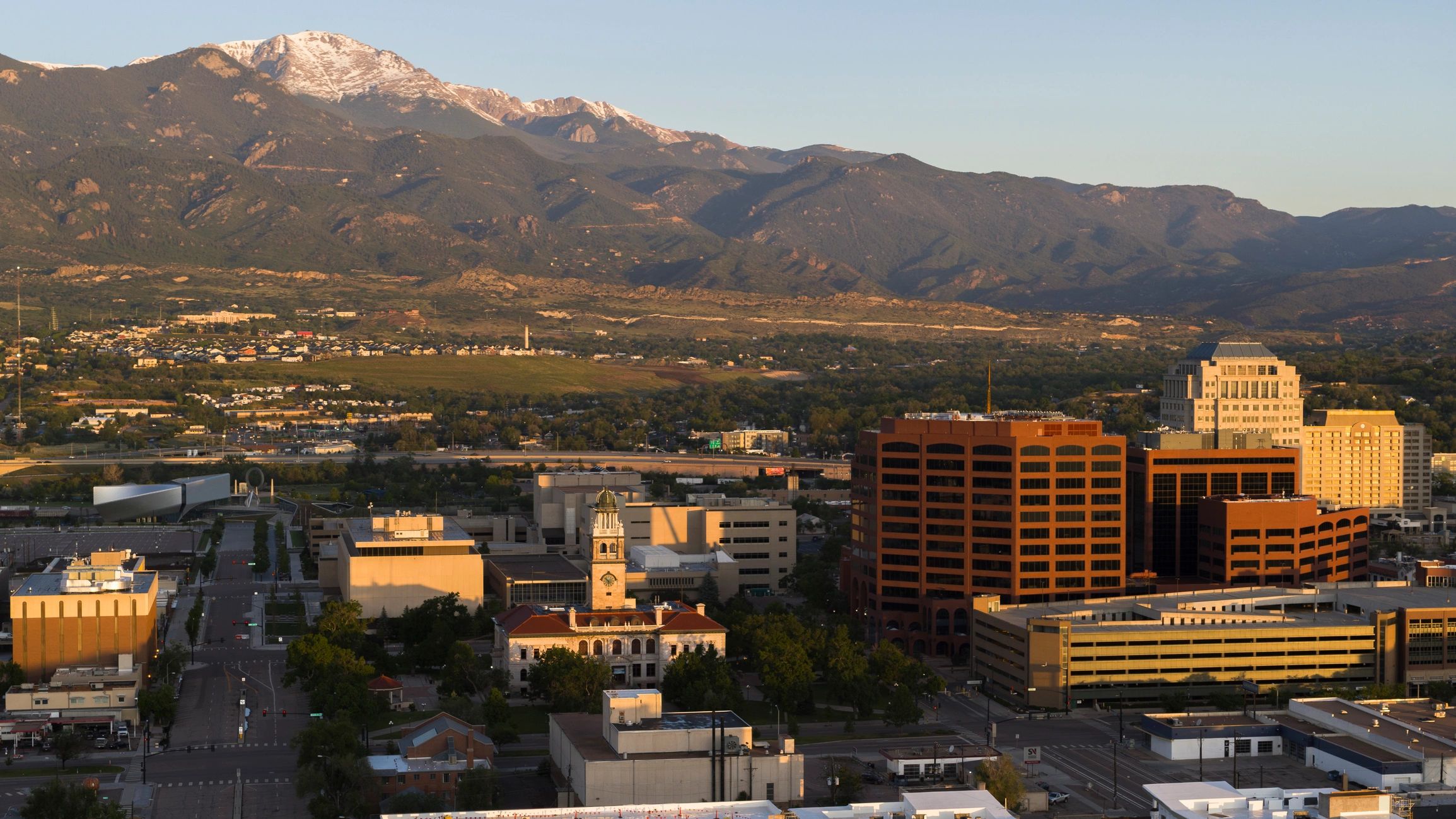 Colorado Springs skyline with Pikes Peak in the background